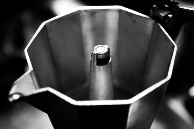 moka pot, also known as stovetop coffee maker on a stove
